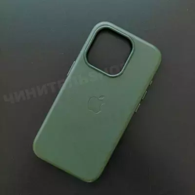 Чехол iPhone 15 Pro Leather Case (MagSafe) Green Forest